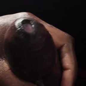 Black uncut cock with sticky pre=cum