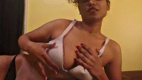 Curly Indian maid with braids and nipples gets a mouthful of licks and tongue action