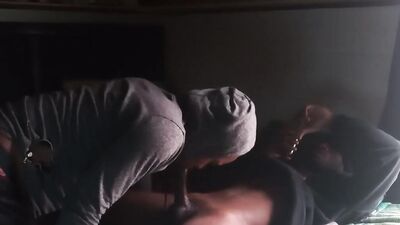 Horny lad wakes up his roommate with a nice sloppy blowjob