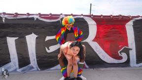 Married Slut Gets Fucked in Public by Gibby the Clown