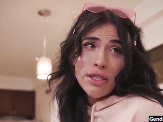 Breasty t-girl Avery Longing anal practicing on t-girl roommate