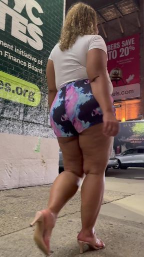 Thick Latina BBW with Short Shorts High Heels Redbone Thunder Thighs Natural Fat Ass Big Tits Areolas