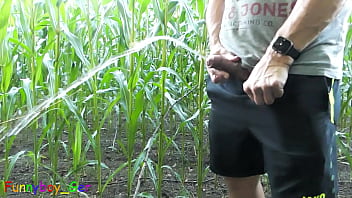 Big pissing and hot games with corncobs, my cock and ass in the cornfield (S)