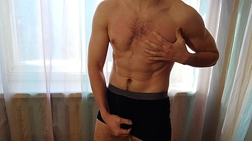 Muscular guy in black briefs started massaging his balls and arousing his big cock Alex Huff