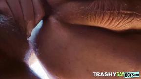 ”Muscled guy Masyn Thornes lets a cutie shave his bushy hole leading to butt fucki”