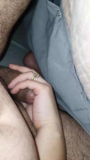 Step mom buried husband after handjob step son dick in bed