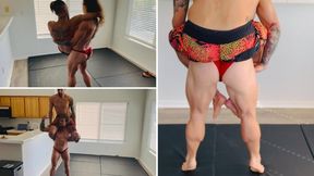 Muscle mommie shows her STRENGTH by LIFTING her fan!