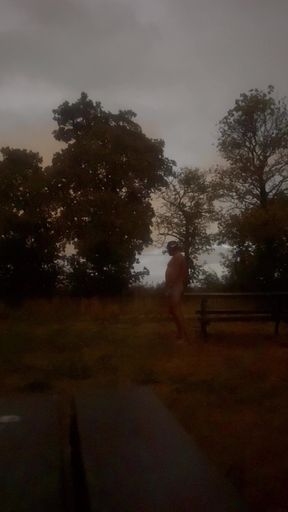 Huge cumshot at side of road from edging naked in beauty spot naked and barefoot, couple of cars could have caught me