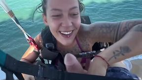 Amateur couple had oral sex while paragliding, and fucked on the beach after
