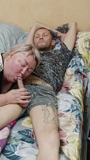 Mother-in-law wakes me up with a deep blowjob   Clip 2