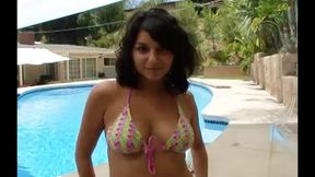 Cute Teen Brunette CHRISTINA MOURE Bikini POV Facial Blowjob by Pool
