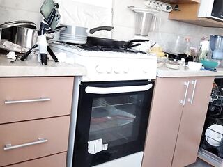 Hawt mommy makes breakfast, shaggy cunt, large bazookas Hot woman empties the abode, bushy, large butt.