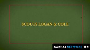 Cole Blue intensely thrusts his big dick against Logan Cross's back and then into his
