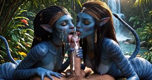 Avatar babes swallows monster cock deep in Pandora jungle