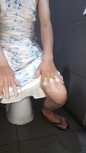 Crossdressing Cum Wearing Satin Halter Neck Dress