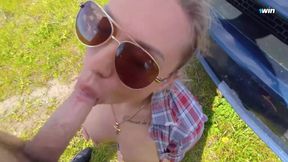 Alluring blonde driver shares passionate moments with her mechanic