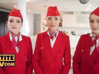 All Gal Air Steward 3some Turns Fourway with Angelika Grays, Cherry Candle an...