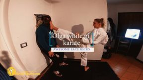 Olga white gi karate awesome face kicks