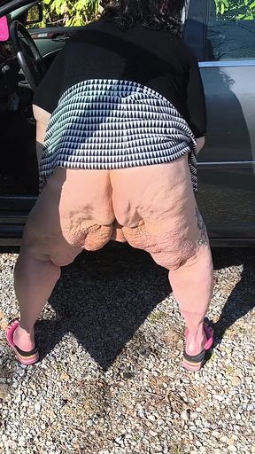 Pissing Whore in the Woods in the Car Door Wide Open Getting Caught She&#039;s a Hoping