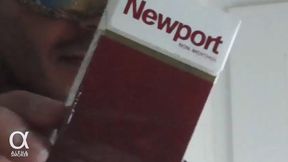 Smoking Newport 100's red