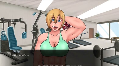 Muscular futanari Sally takes her submissive partner anally in the locker room