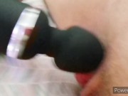 using a wand to make my t-dick cum