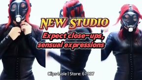 Close-Ups & Sensual Expressions: Gas Mask + Tight Catsuit Tease - 10 Min MOV