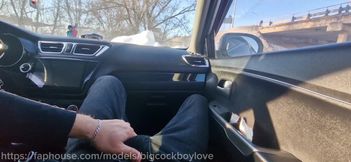 Sissy femboy offered up his hole for fucking right in the car on the highway, without condoms and cum