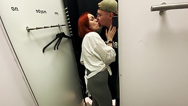 CREAMPIE - Passionate kissing in a fitting room and hot sex in a mall toilet
