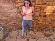 Milf pisses on girl | whit tank top | pee in jeans