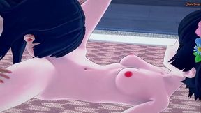 Petite 3D lesbian cartoon rides face and eats pussy