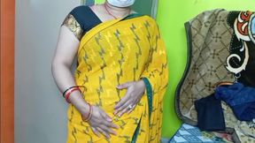 Indian Beautiful Bhabhi in Yellow Color Sari.