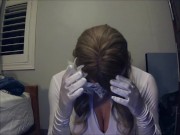 Masked Girl in White Pt5! A shy masked girl face reveal! Here is Amy!