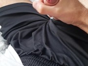 skinny hairy guy jerks off big cock and cums on gym shorts