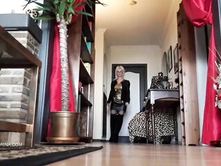 Leather miniskirt, thigh high boots...and foot worship!