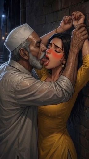 Indian Bhabhi Grouped &amp; Fucked Hard by Her Old Disgusting Muslim Neighbour in Busy Market   Clip 1