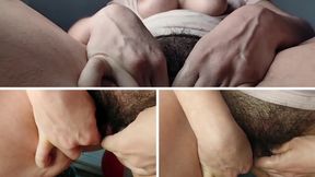 Amateur Wife Hairy Pussy Massages Her to Orgasm, Big Tits, Big Nipples, Big Ass.