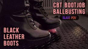 CBT, Bootjob and Ballbusting in Black Leather Boots (Slave POV Version) - Tamystarly - Cock Balls Crush Trample, Trampling, Shoejob, Stomping