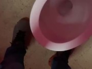 Huge long messy piss in my step mom office restroom hate piss in trash can and sink max relief