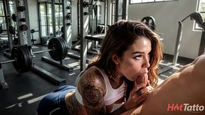 a fitness instructor with tattoos showed me exercises and the red color of panties [ai]