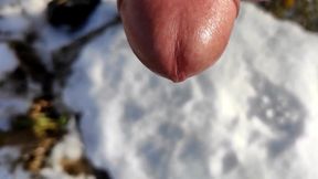 Close up Cum to the Snow and Showing Cum in the Snow