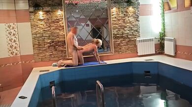 Blonde MILF Destroyed Gushing in Public Sauna Swing Fuck