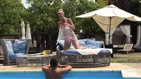 Sexy senior Lana Vegas gets banged by young stud Mugur at the pool.