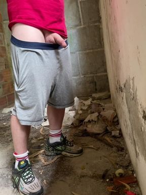Boy Caught Pissing Handsfree in an Abandoned Building