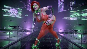 Cyber Catwalk - Nova in See-through Red Lingerie & Futuristic Tease