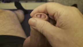 My Friend Lies on the Bed and Plays with His Big Cock Waiting for My Wet Hole