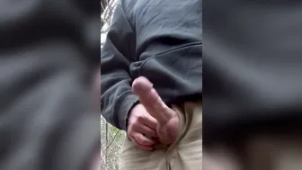 Twink shoots a huge handsfree load in the public forest