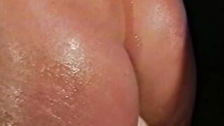 Oily blonde roped up and teased hard before having a drink