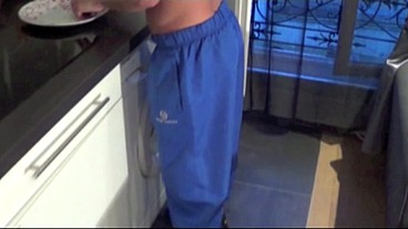 sniff sneakers of straight friend at home