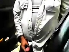 Mature beard dad jerks his cock by his truck outside